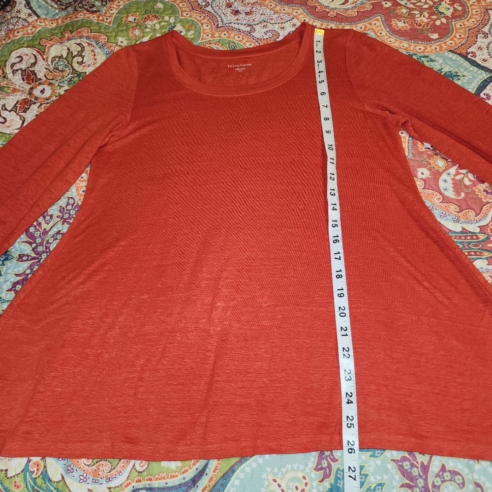 Eileen Fisher Coral 3/4 Sleeves Tunic Top Organic Linen - Picture 3 of 8